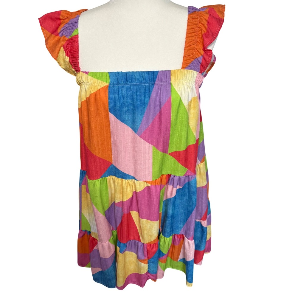 Peach Love California Colorblock Babydoll Dress Ruffle Mini Medium NEW USA made